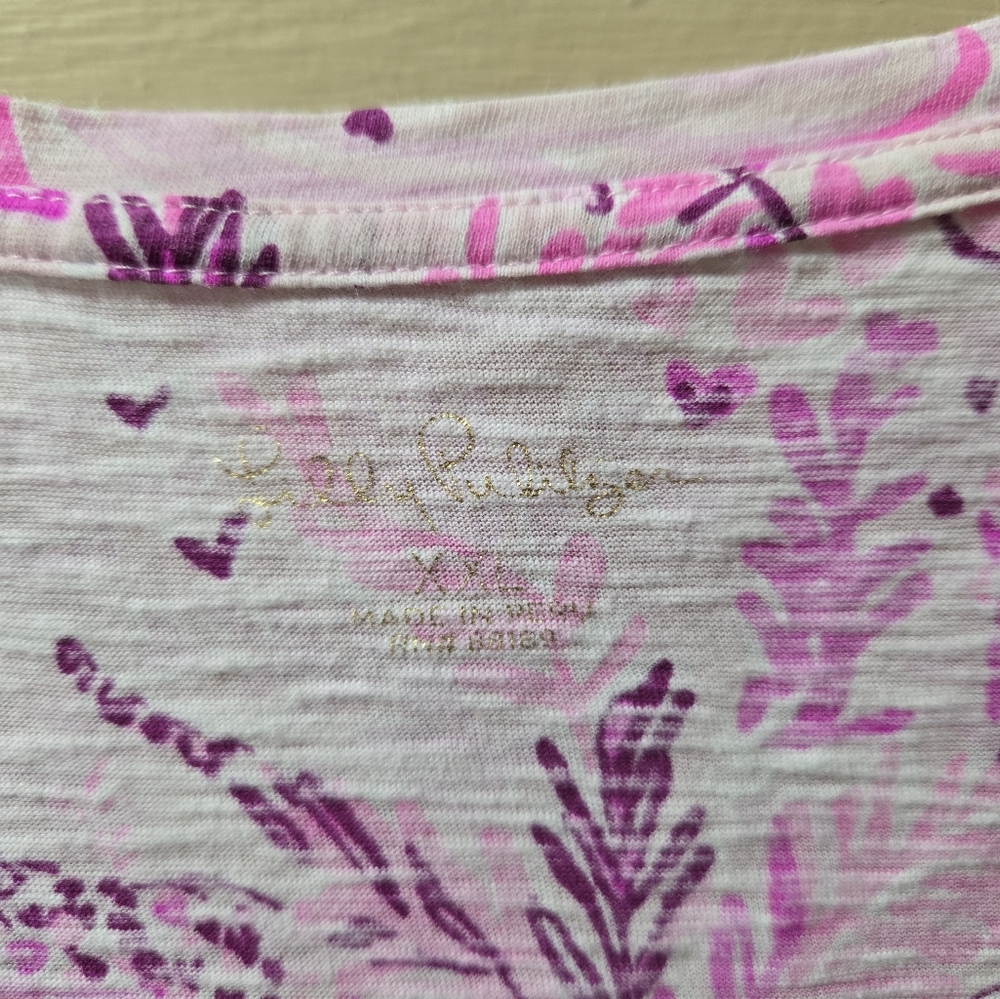 Lilly Pulitzer Wild About You Etta V-Neck Short Sleeve Pink Purple White Top - Picture 10 of 10